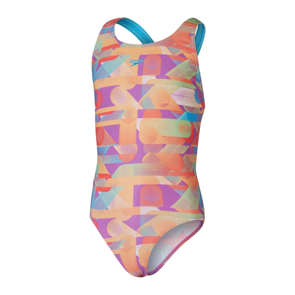 Speedo - Girls - Digital Allover Leaderback Swimsuit - Red/Orange