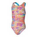 Speedo - Girls - Digital Allover Leaderback Swimsuit - Red/Orange