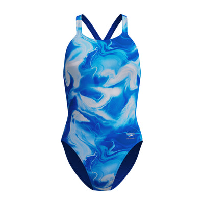 Speedo - Womens - Printed Powerback - Ocean Wash/Lagoon Blue