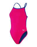 Speedo - Womens - Solid V Back Swimsuit - Pink/Blue