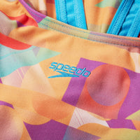 Speedo - Girls - Digital Allover Leaderback Swimsuit - Red/Orange