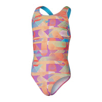 Speedo - Girls - Digital Allover Leaderback Swimsuit - Red/Orange