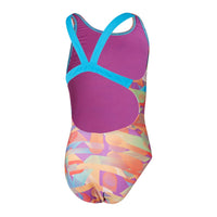 Speedo - Girls - Digital Allover Leaderback Swimsuit - Red/Orange