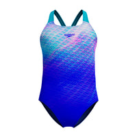 Speedo - Girls - Endurance+ Print Placement Powerback One Piece - Deep Sapphire/Mayan Blue