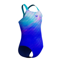 Speedo - Girls - Endurance+ Print Placement Powerback One Piece - Deep Sapphire/Mayan Blue