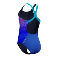 Speedo - Girls - Endurance+ Print Placement Powerback One Piece - Deep Sapphire/Mayan Blue