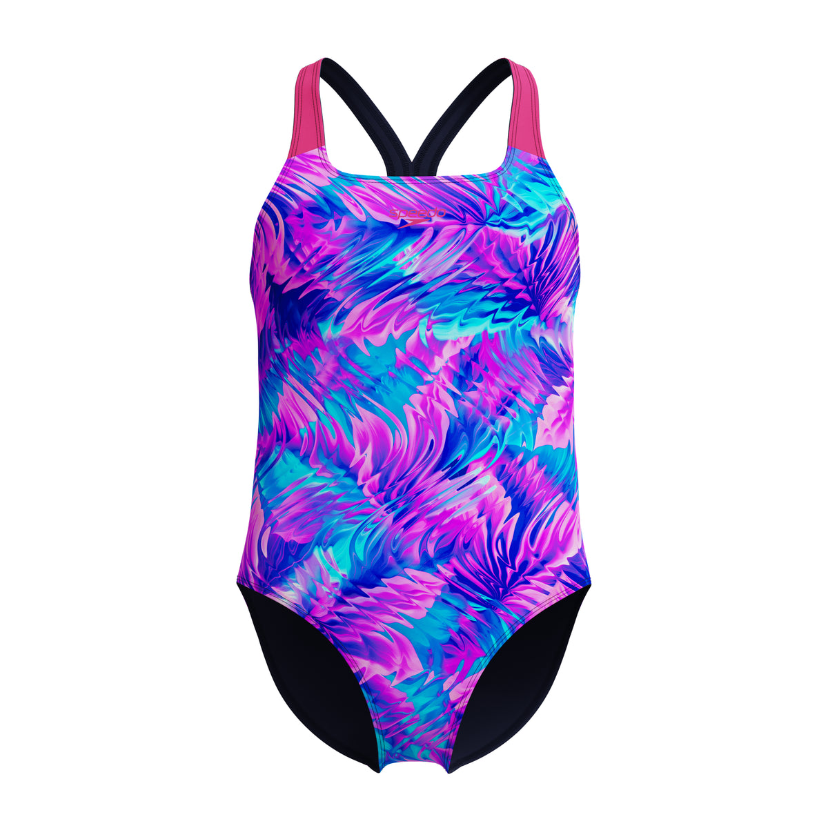 Speedo - Girls - Allover Print Powerback One Piece - Margarita Pink/Peacoat