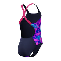 Speedo - Girls - Allover Print Powerback One Piece - Margarita Pink/Peacoat