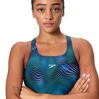 Speedo - Womens - Printed Medalist One Piece - Black/Cobalt