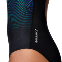 Speedo - Womens - Printed Medalist One Piece - Black/Cobalt