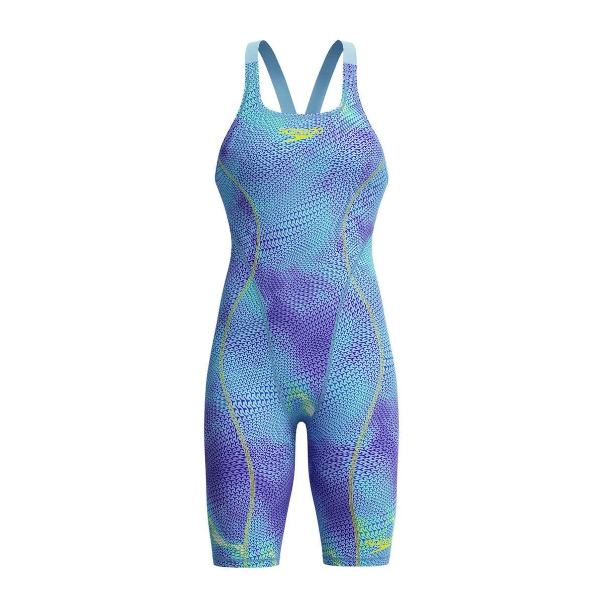 Speedo - Womens - Fastskin HyperSpark Printed Openback Kneeskin - Under Current/Sugar Blue