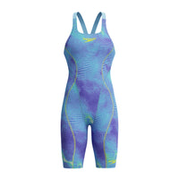 Speedo - Womens - Fastskin HyperSpark Printed Openback Kneeskin - Under Current/Sugar Blue
