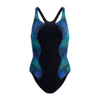 Speedo - Womens - Engineered Print Butterfly Back One Piece - Anthracite / Peacoat