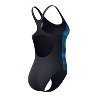 Speedo - Womens - Engineered Print Butterfly Back One Piece - Anthracite / Peacoat