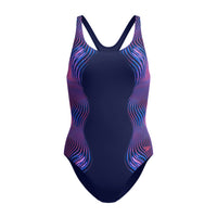 Speedo - Womens - Engineered Print Butterfly Back One Piece - Anthracite / Peacoat