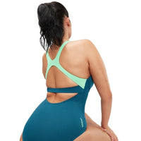 Speedo - Womens - Endurance+ MAX Support Banded Racerback One Piece - Dark Teal/Harlequin Green