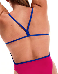 Speedo - Womens - Solid V Back Swimsuit - Pink/Blue