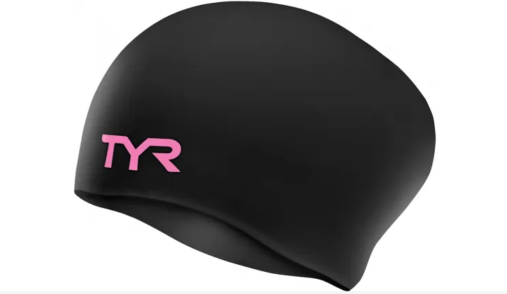 TYR - Silicone Swim Cap Long Hair Wrinkle Free - Black/Pink